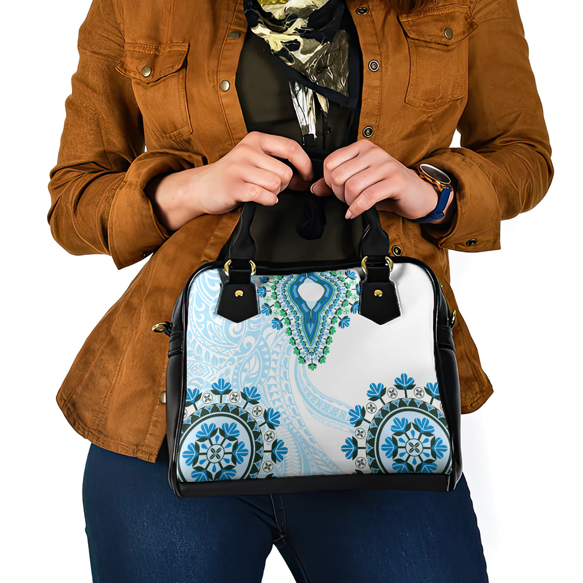 Africa Dashiki Shoulder Handbag With Polynesian Pattern Blue Version