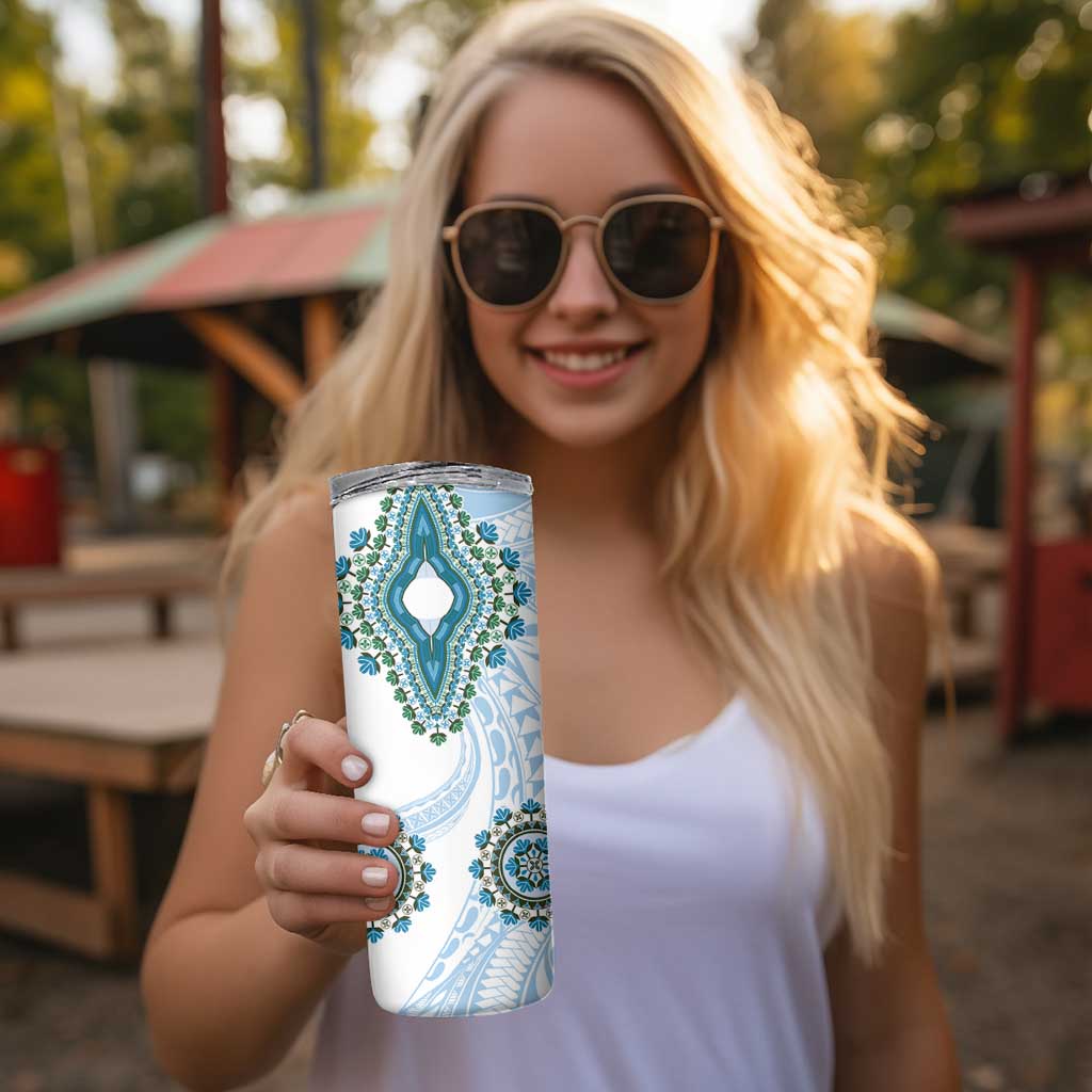 Africa Dashiki Skinny Tumbler With Polynesian Pattern Blue Version
