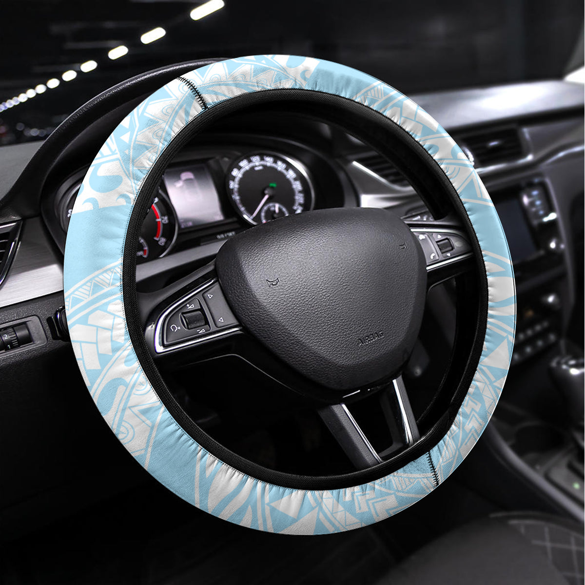 Africa Dashiki Steering Wheel Cover With Polynesian Pattern Blue Version LT05 Universal Fit Blue - Polynesian Pride