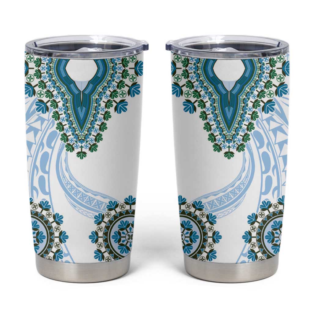 Africa Dashiki Tumbler Cup With Polynesian Pattern Blue Version