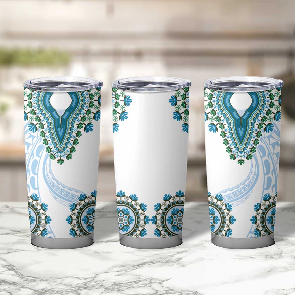 Africa Dashiki Tumbler Cup With Polynesian Pattern Blue Version