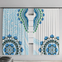 Africa Dashiki Window Curtain With Polynesian Pattern Blue Version LT05 With Hooks Blue - Polynesian Pride