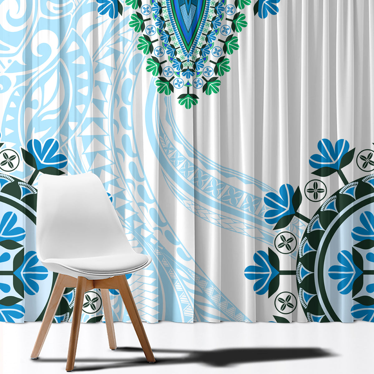 Africa Dashiki Window Curtain With Polynesian Pattern Blue Version LT05 - Polynesian Pride