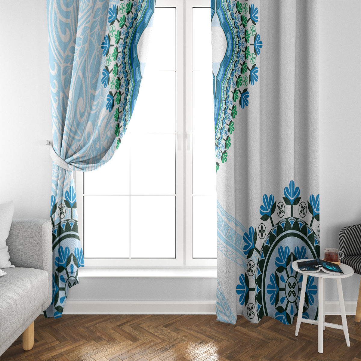 Africa Dashiki Window Curtain With Polynesian Pattern Blue Version LT05 - Polynesian Pride