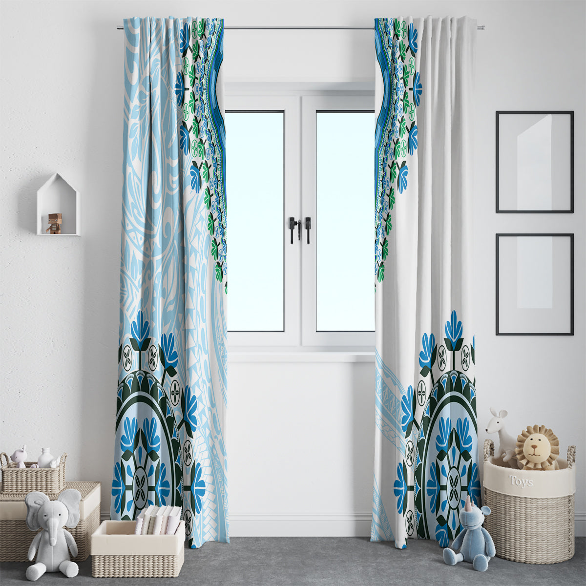 Africa Dashiki Window Curtain With Polynesian Pattern Blue Version LT05 - Polynesian Pride