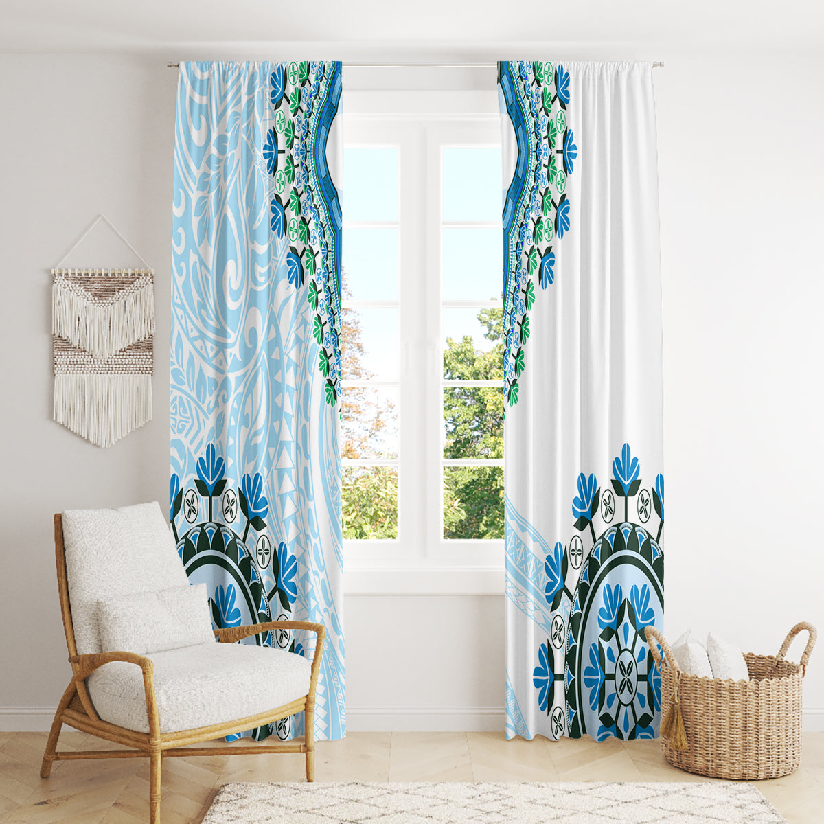 Africa Dashiki Window Curtain With Polynesian Pattern Blue Version LT05 - Polynesian Pride