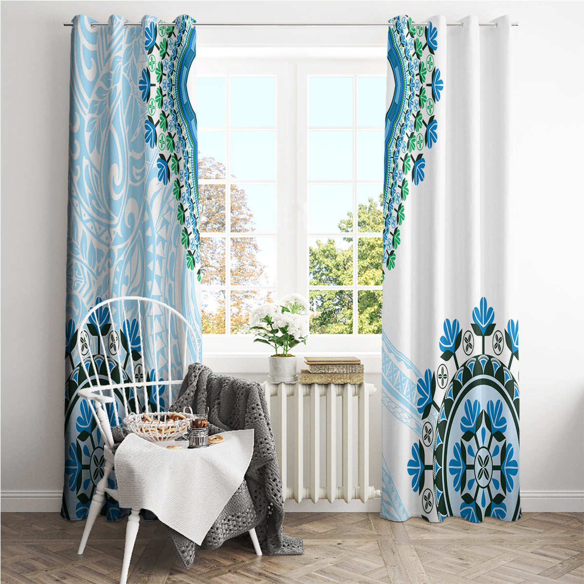Africa Dashiki Window Curtain With Polynesian Pattern Blue Version LT05 - Polynesian Pride