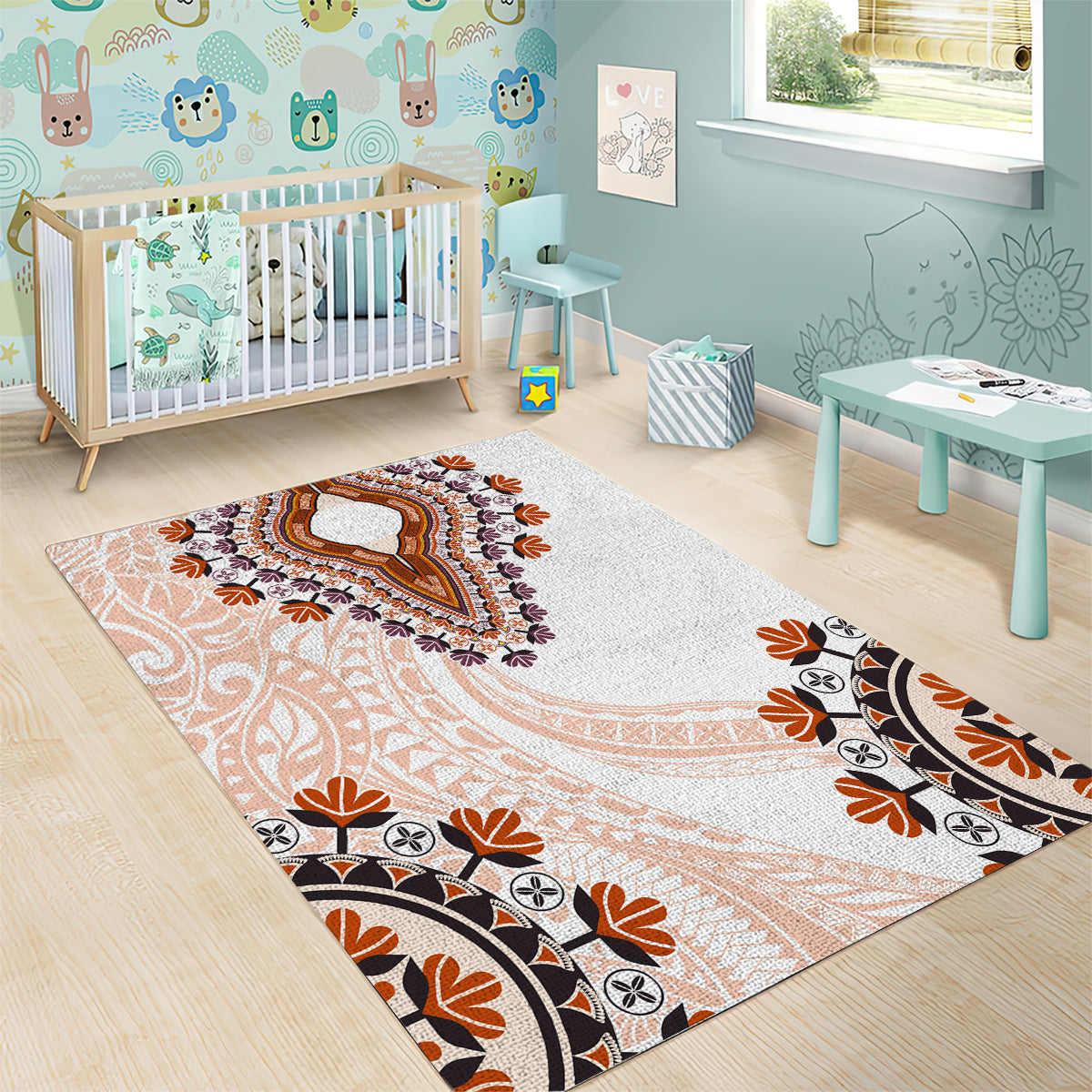 Africa Dashiki Area Rug With Polynesian Pattern Beige Version