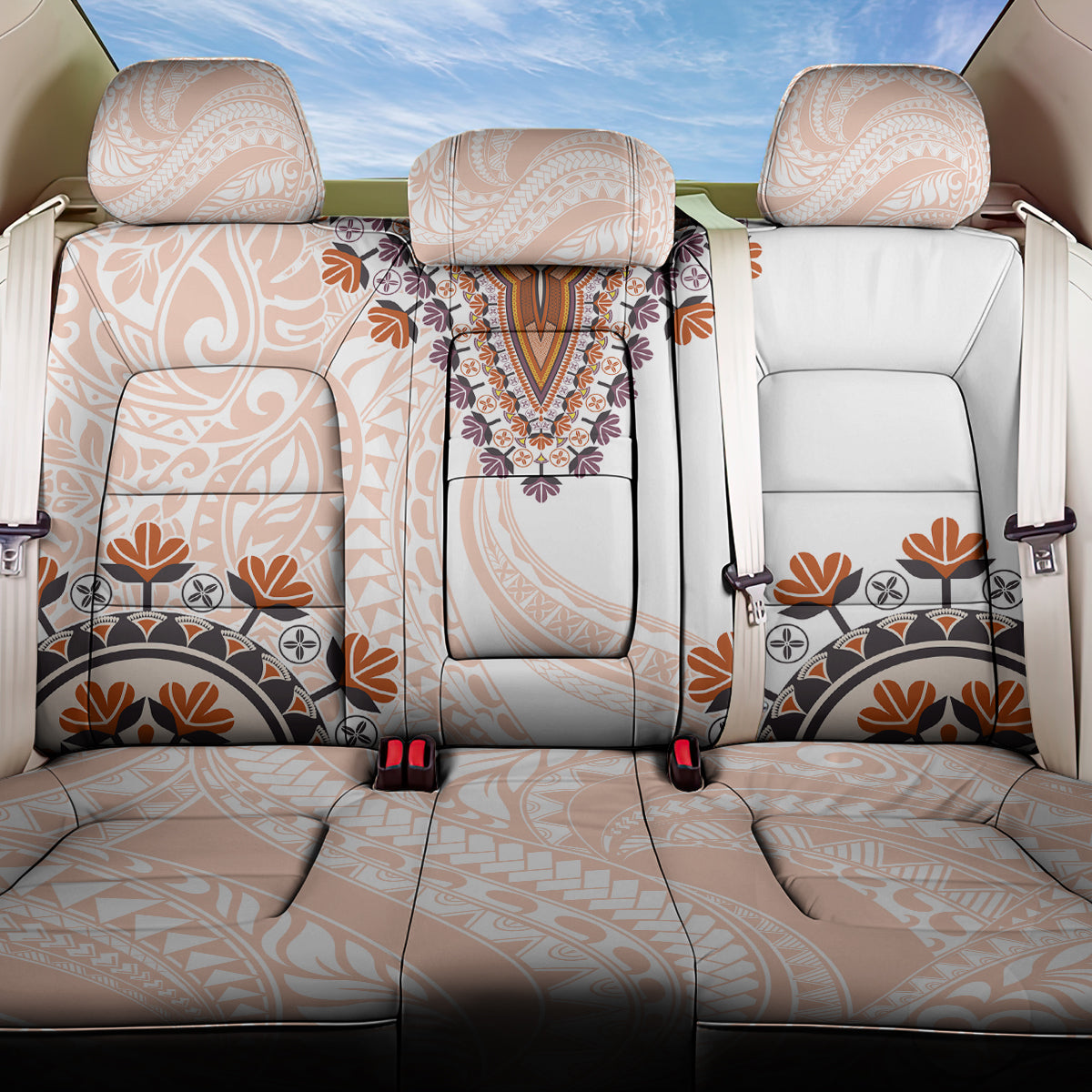 Africa Dashiki Back Car Seat Cover With Polynesian Pattern Beige Version LT05