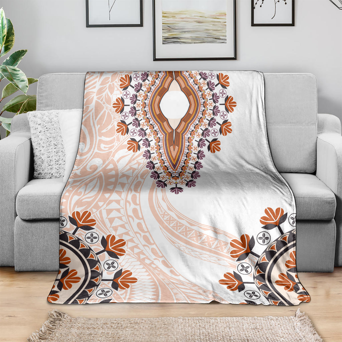 Africa Dashiki Blanket With Polynesian Pattern Beige Version LT05 - Polynesian Pride