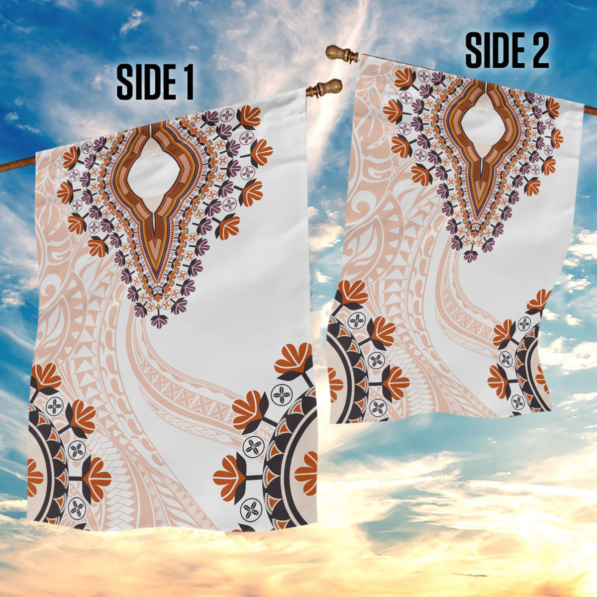 Africa Dashiki Garden Flag With Polynesian Pattern Beige Version