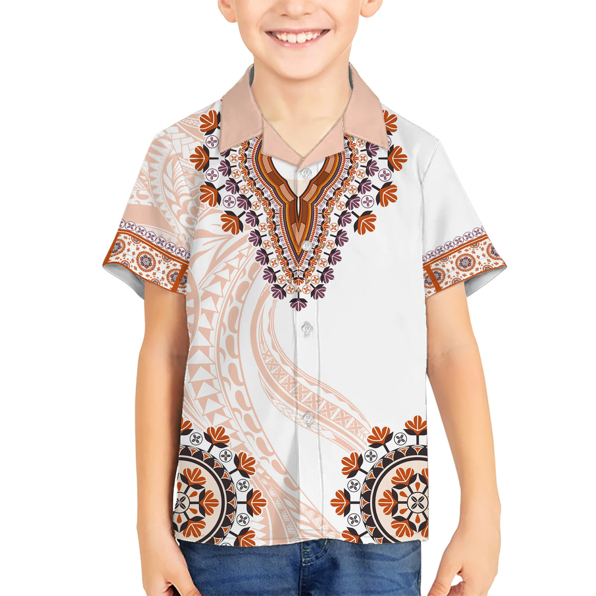 Africa Dashiki Hawaiian Shirt With Polynesian Pattern Beige Version LT05 - Polynesian Pride