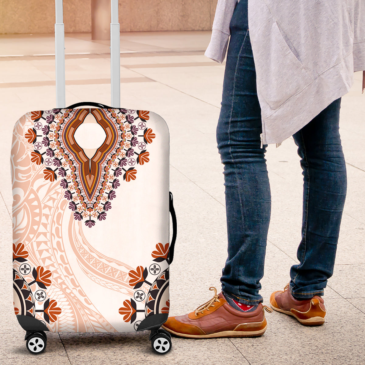 Africa Dashiki Luggage Cover With Polynesian Pattern Beige Version