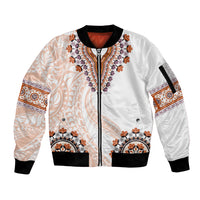 Africa Dashiki Sleeve Zip Bomber Jacket With Polynesian Pattern Beige Version LT05 Unisex Beige - Polynesian Pride