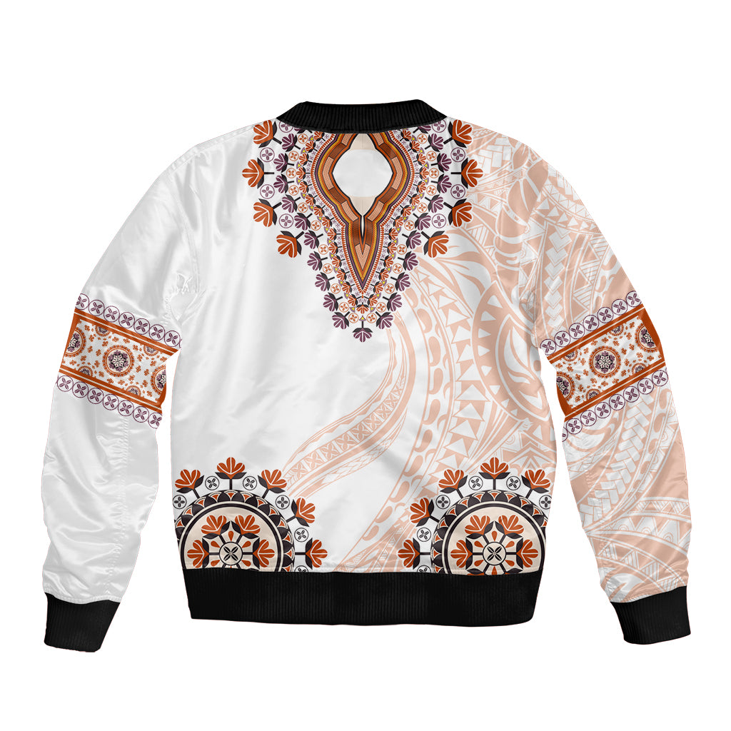 Africa Dashiki Sleeve Zip Bomber Jacket With Polynesian Pattern Beige Version LT05 - Polynesian Pride