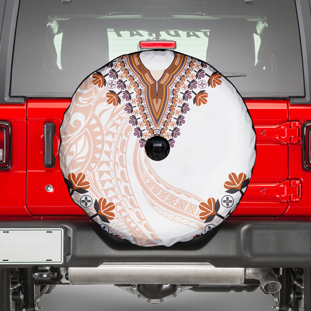 Africa Dashiki Spare Tire Cover With Polynesian Pattern Beige Version