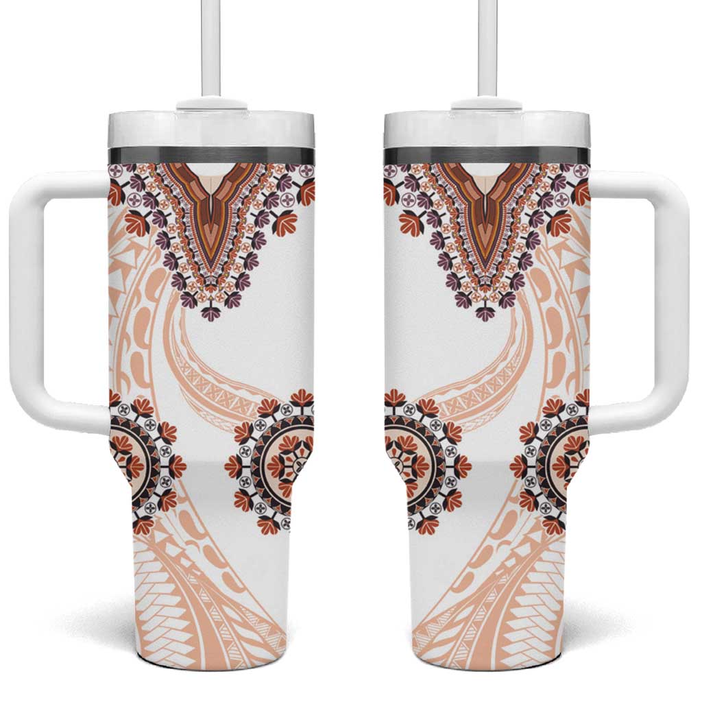 Africa Dashiki Tumbler With Handle With Polynesian Pattern Beige Version