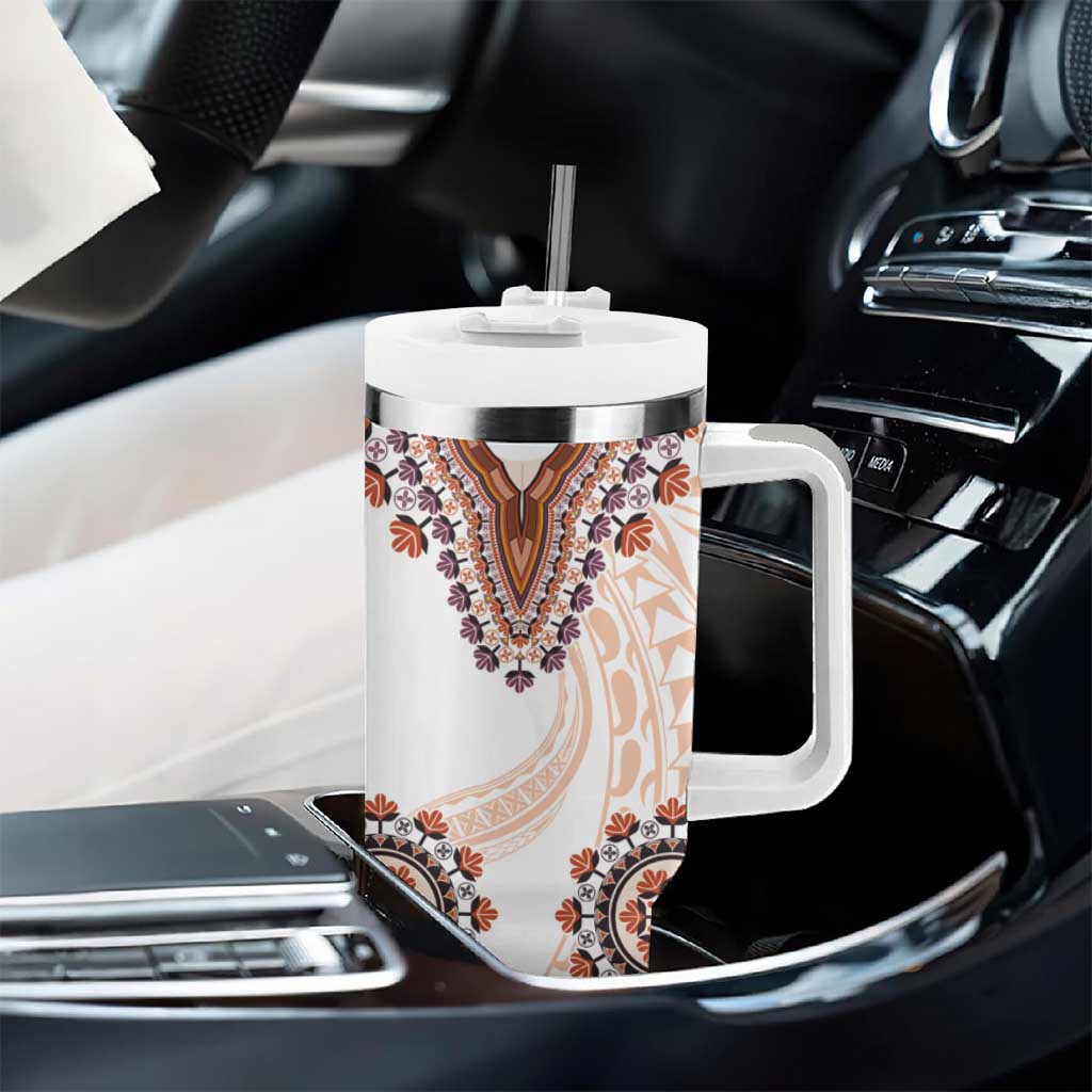 Africa Dashiki Tumbler With Handle With Polynesian Pattern Beige Version