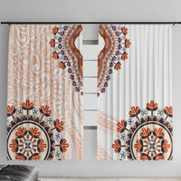 Africa Dashiki Window Curtain With Polynesian Pattern Beige Version LT05 With Hooks Beige - Polynesian Pride