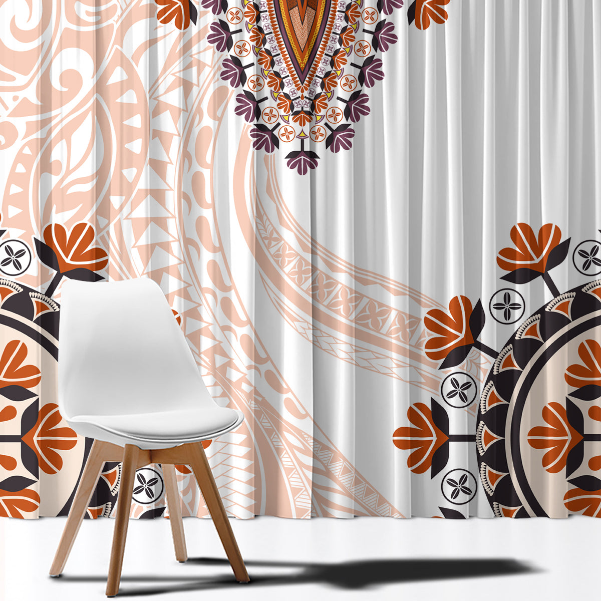 Africa Dashiki Window Curtain With Polynesian Pattern Beige Version LT05 - Polynesian Pride
