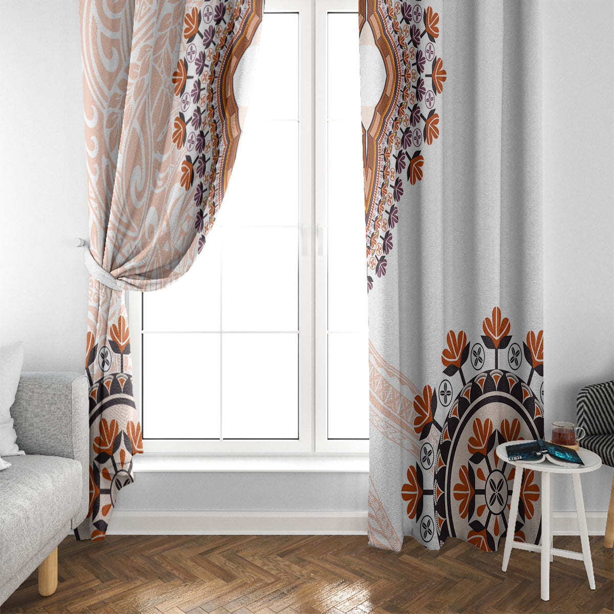 Africa Dashiki Window Curtain With Polynesian Pattern Beige Version LT05 - Polynesian Pride