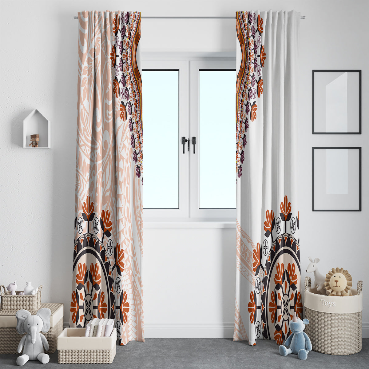 Africa Dashiki Window Curtain With Polynesian Pattern Beige Version LT05 - Polynesian Pride
