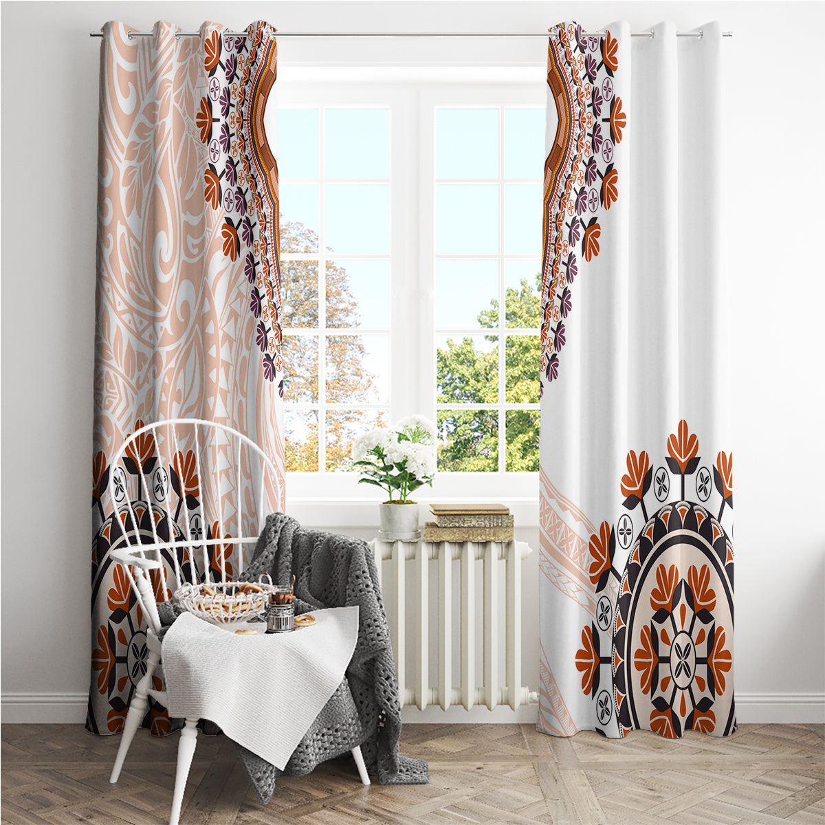 Africa Dashiki Window Curtain With Polynesian Pattern Beige Version LT05 - Polynesian Pride