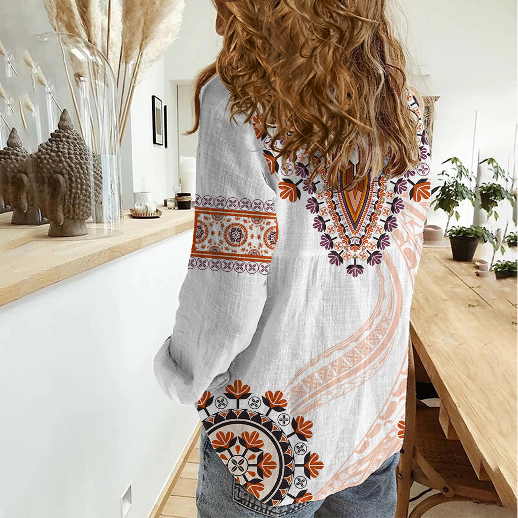 Africa Dashiki Women Casual Shirt With Polynesian Pattern Beige Version LT05 - Polynesian Pride