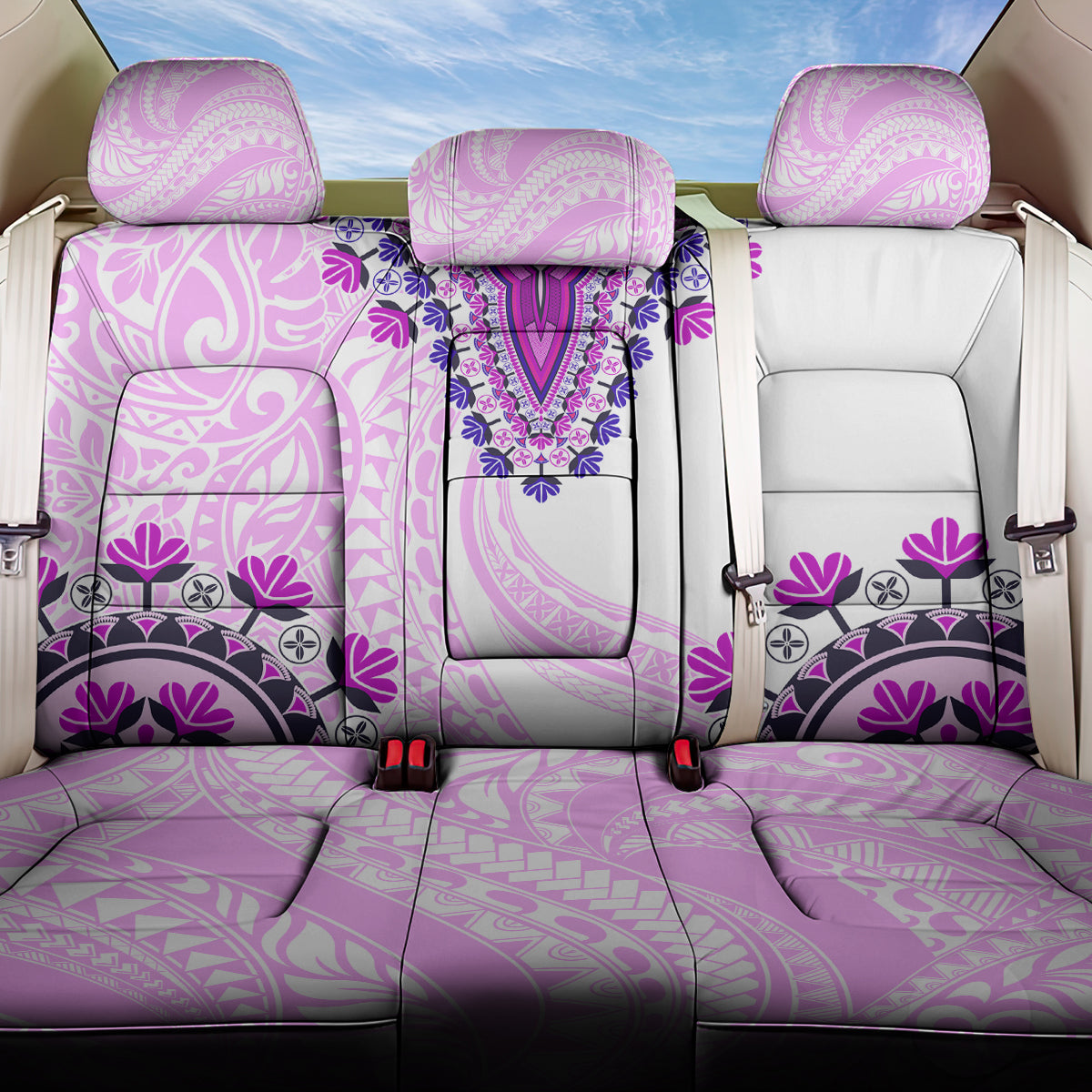 Africa Dashiki Back Car Seat Cover With Polynesian Pattern Pink Version LT05