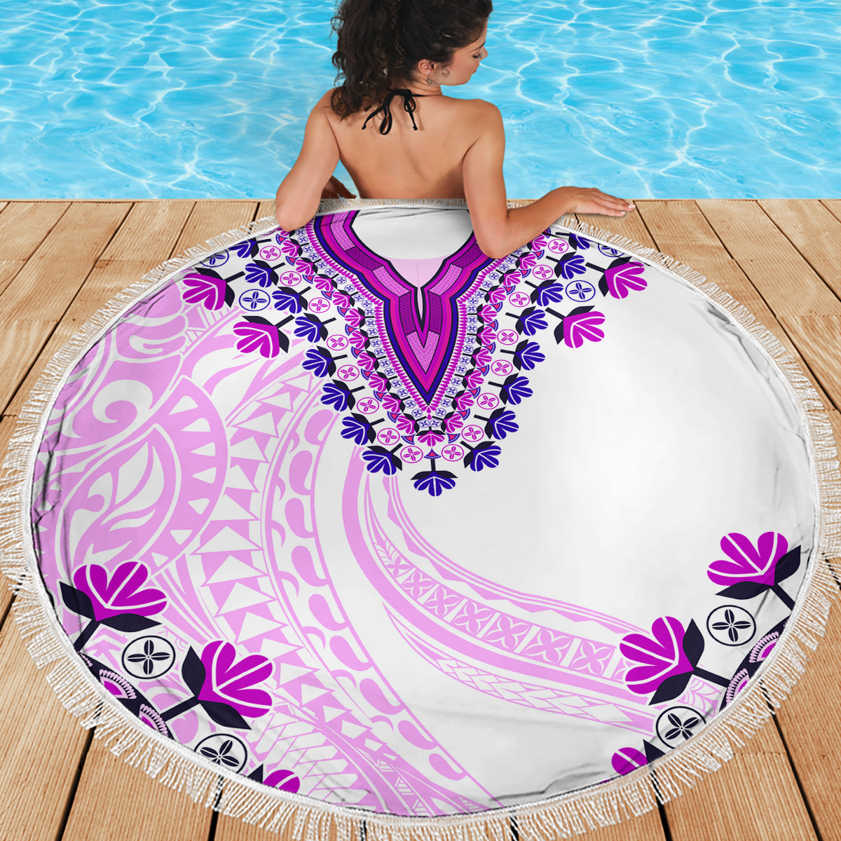 Africa Dashiki Beach Blanket With Polynesian Pattern Pink Version