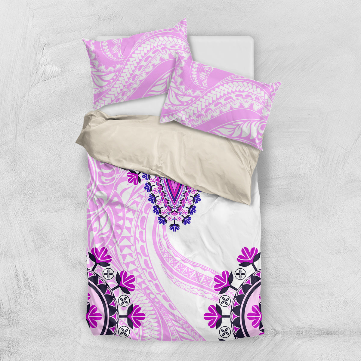 Africa Dashiki Bedding Set With Polynesian Pattern Pink Version