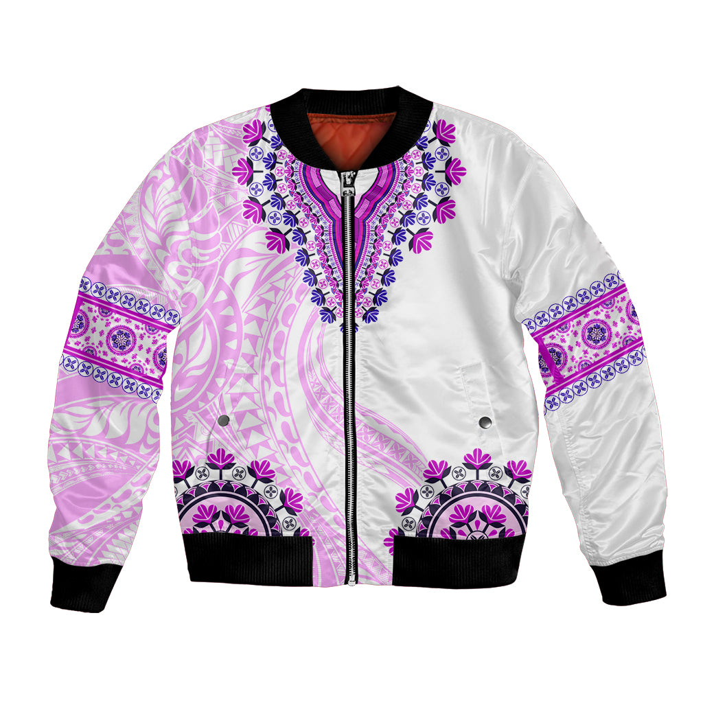 Africa Dashiki Bomber Jacket With Polynesian Pattern Pink Version LT05 Unisex Pink - Polynesian Pride
