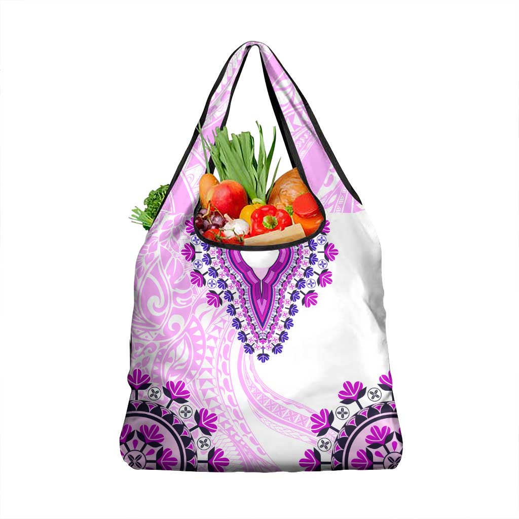 Africa Dashiki Grocery Bag With Polynesian Pattern Pink Version