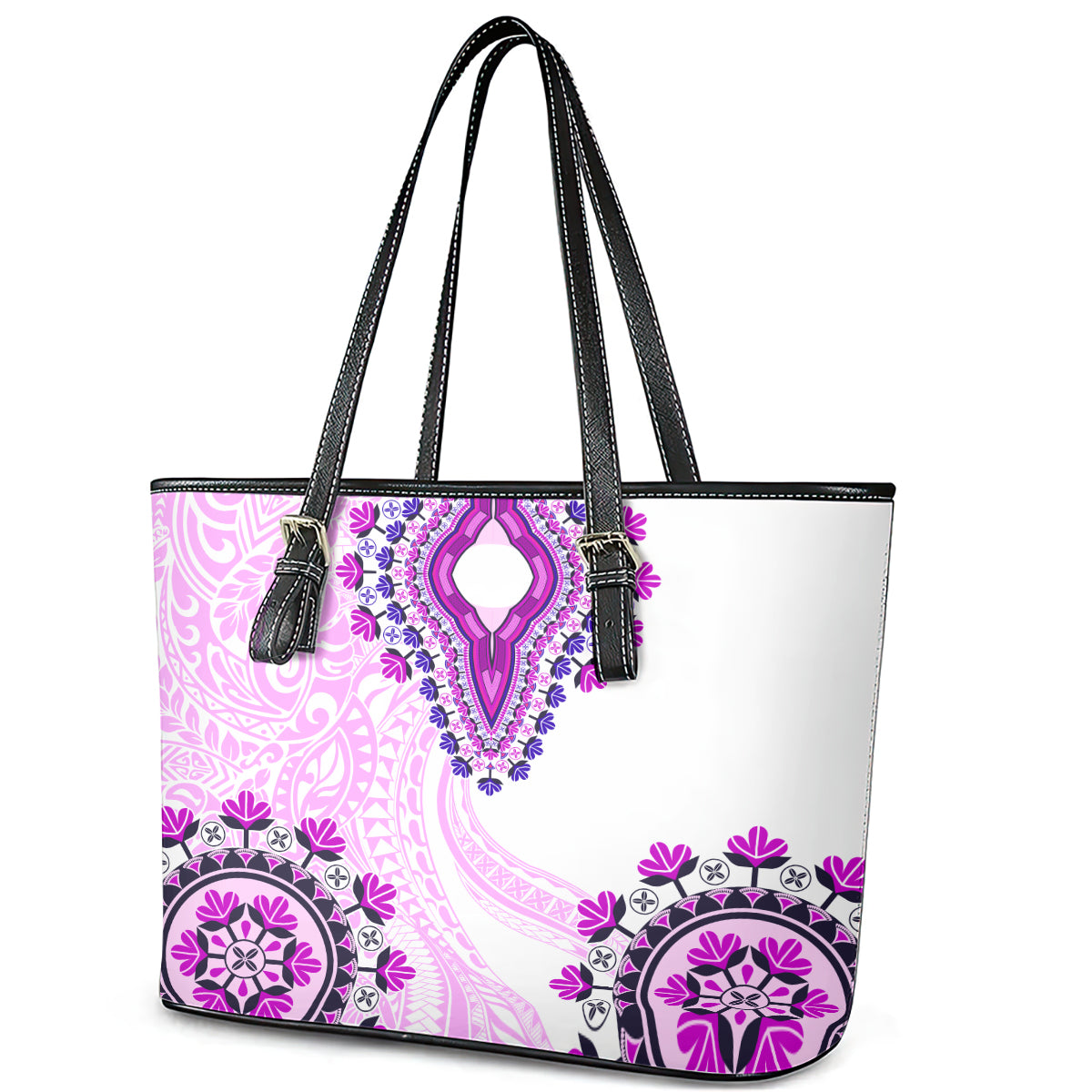 Africa Dashiki Leather Tote Bag With Polynesian Pattern Pink Version LT05 - Polynesian Pride