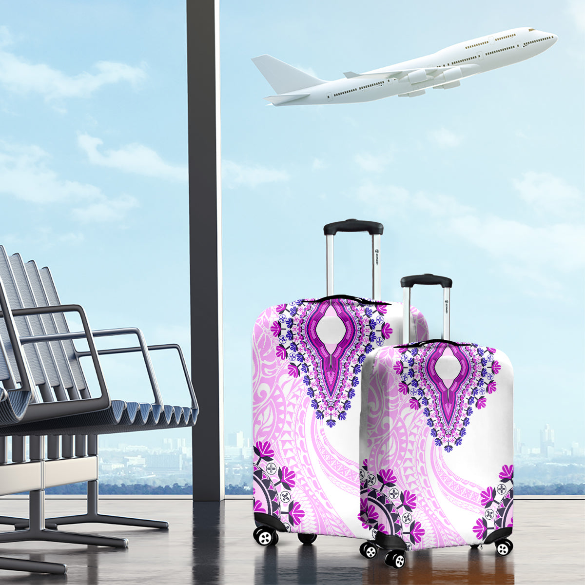 Africa Dashiki Luggage Cover With Polynesian Pattern Pink Version