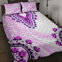 Africa Dashiki Quilt Bed Set With Polynesian Pattern Pink Version