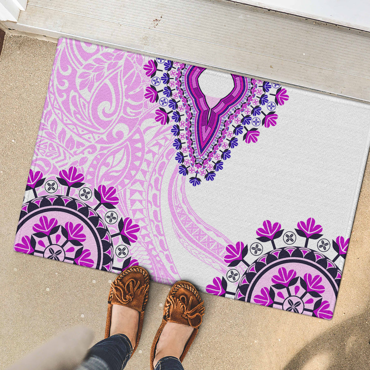 Africa Dashiki Rubber Doormat With Polynesian Pattern Pink Version LT05 - Polynesian Pride
