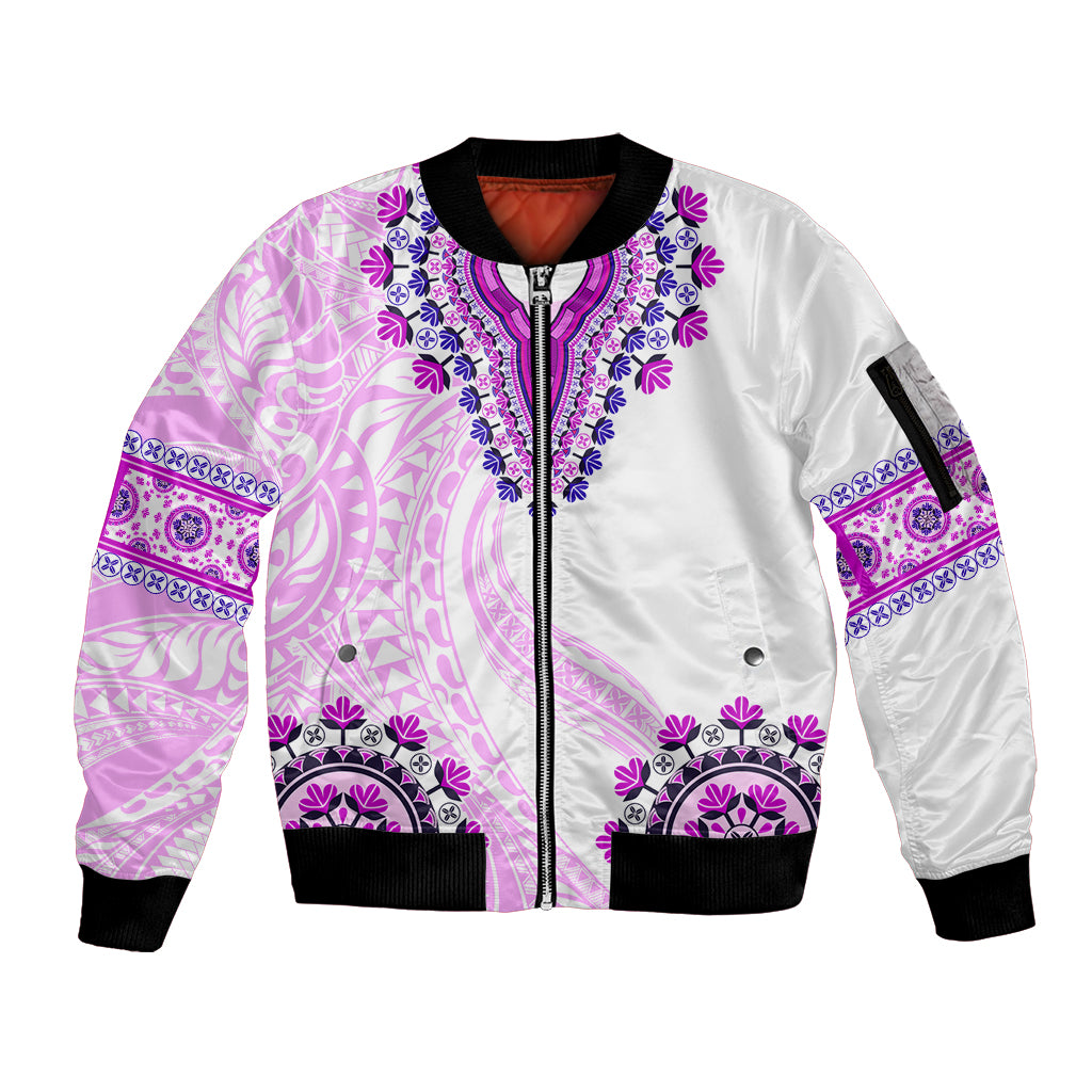 Africa Dashiki Sleeve Zip Bomber Jacket With Polynesian Pattern Pink Version LT05 Unisex Pink - Polynesian Pride