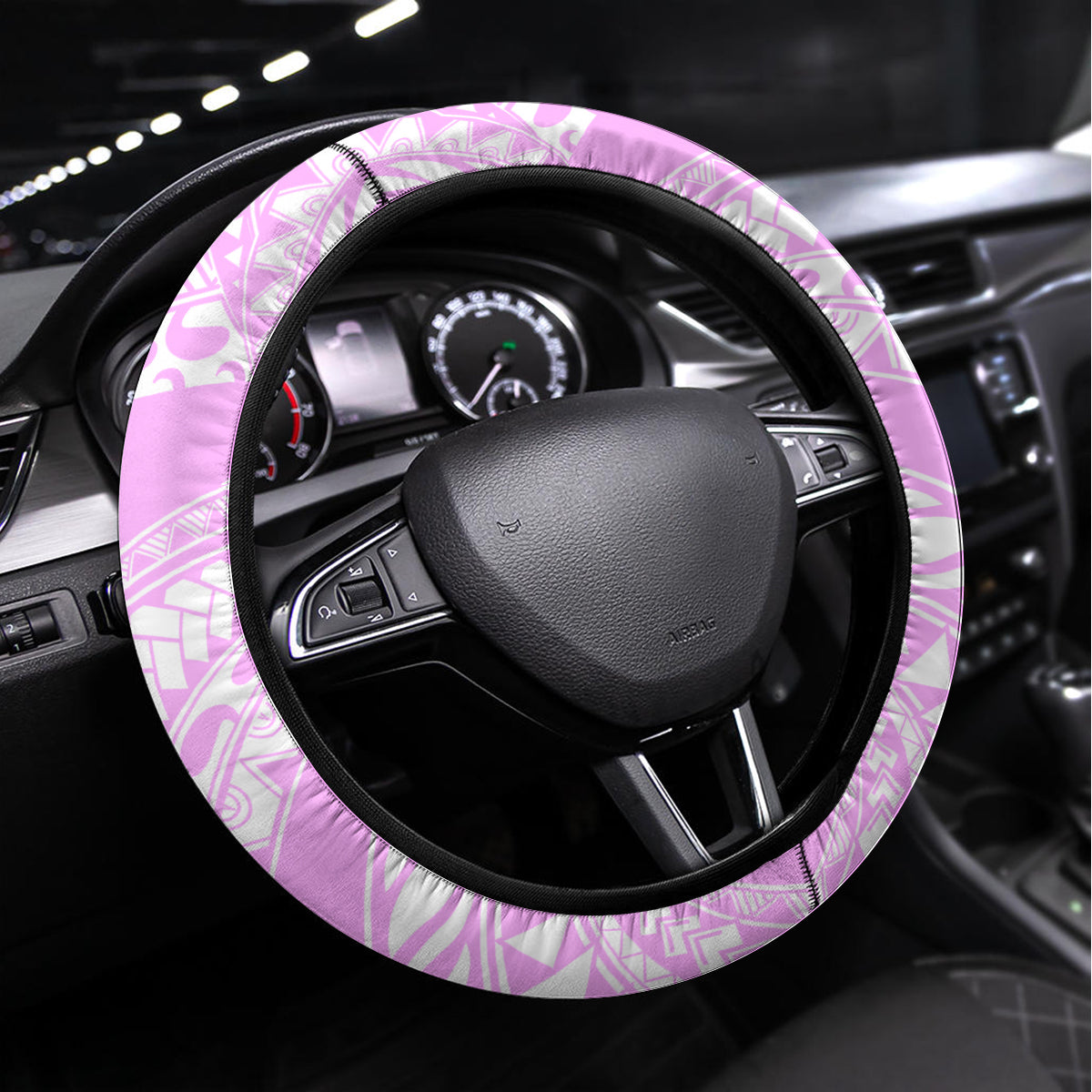Africa Dashiki Steering Wheel Cover With Polynesian Pattern Pink Version LT05 Universal Fit Pink - Polynesian Pride