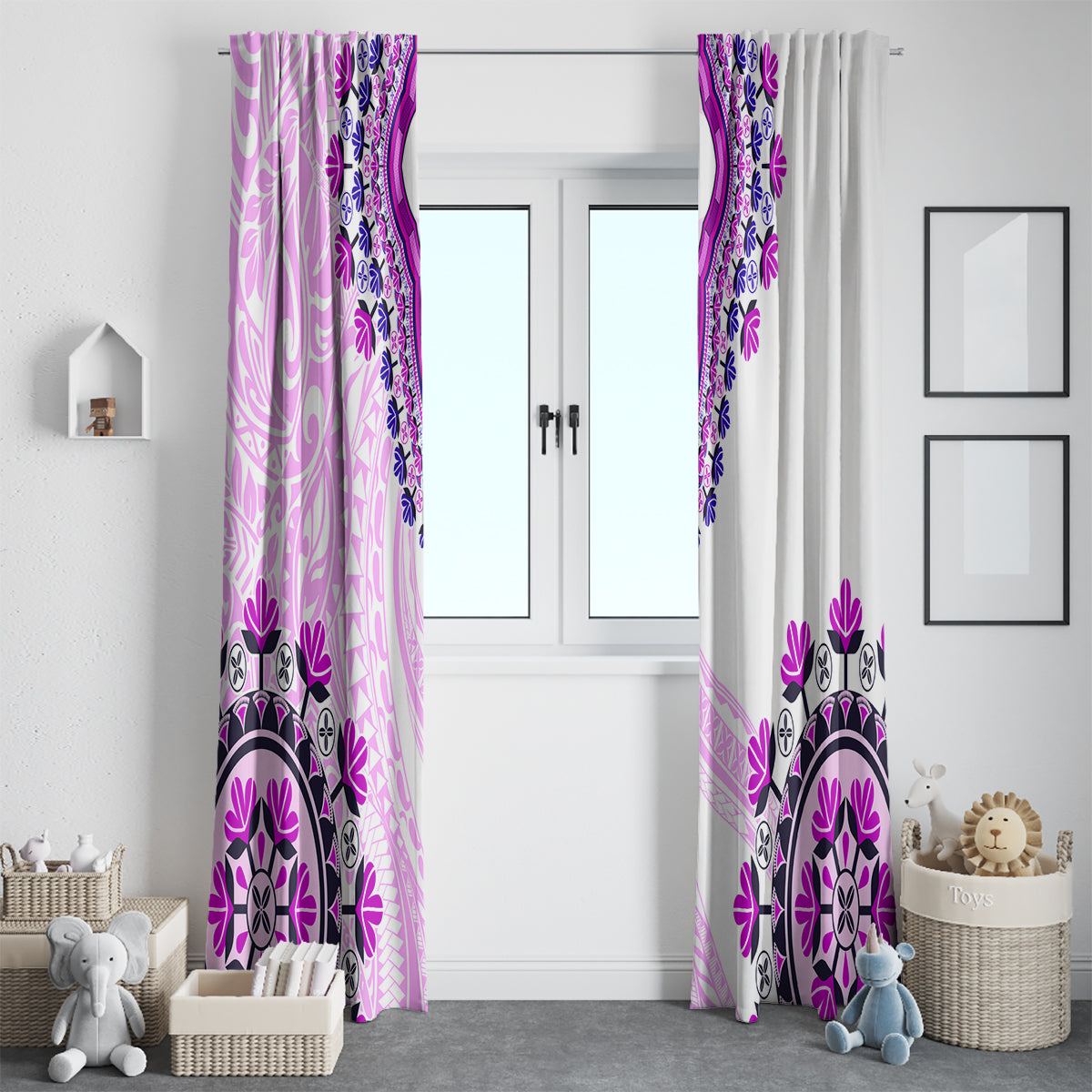 Africa Dashiki Window Curtain With Polynesian Pattern Pink Version LT05 - Polynesian Pride