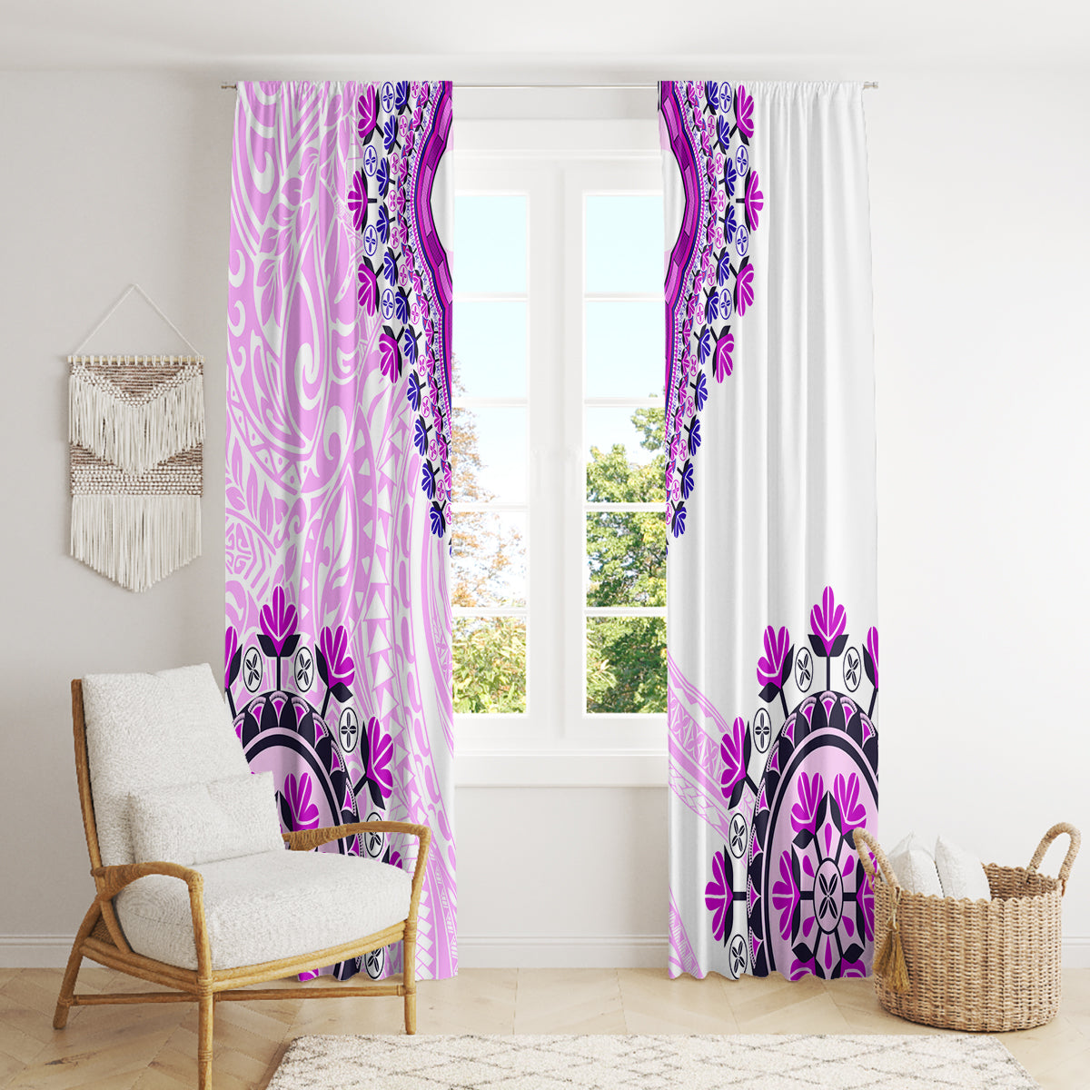 Africa Dashiki Window Curtain With Polynesian Pattern Pink Version LT05 - Polynesian Pride