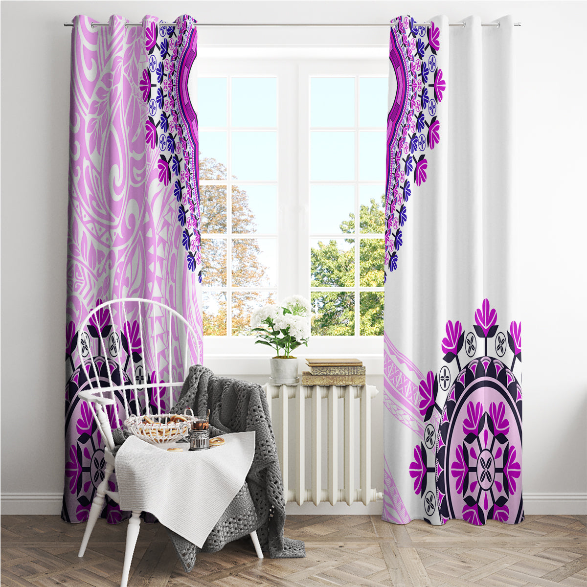 Africa Dashiki Window Curtain With Polynesian Pattern Pink Version LT05 - Polynesian Pride