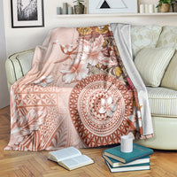 Tonga Ngatu Pattern With Light Tabasco Hibiscus Blanket Oil Painting Style LT05 Light Tabasco - Polynesian Pride