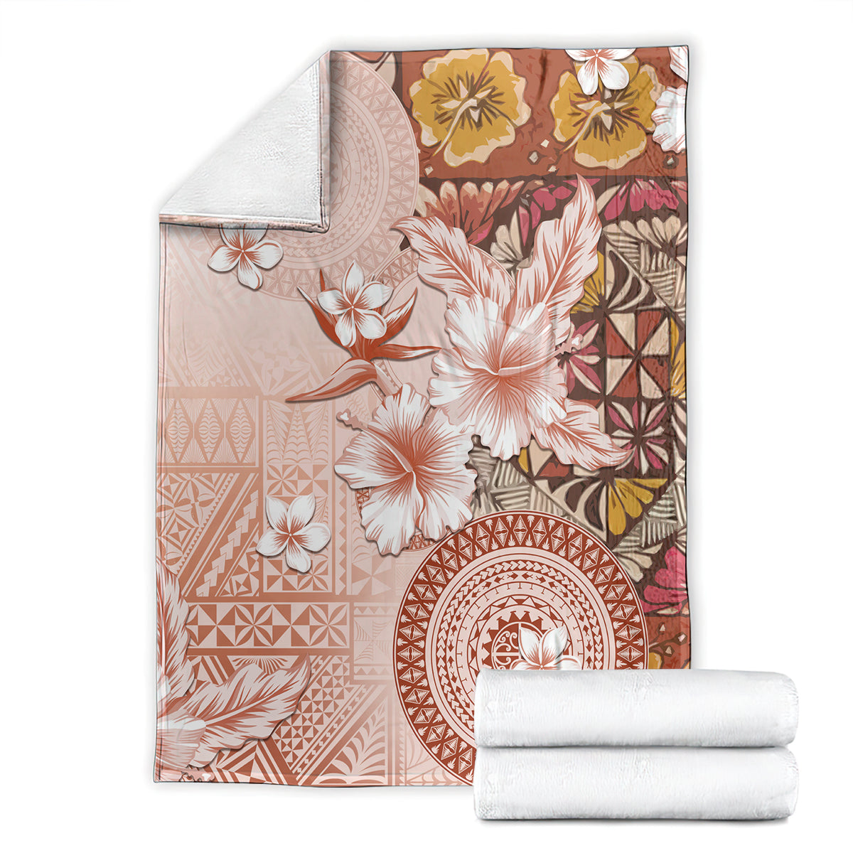 Tonga Ngatu Pattern With Light Tabasco Hibiscus Blanket Oil Painting Style LT05 - Polynesian Pride