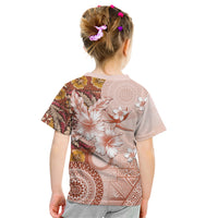 Tonga Ngatu Pattern With Light Tabasco Hibiscus Kid T Shirt Oil Painting Style LT05 - Polynesian Pride