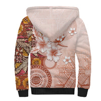 Tonga Ngatu Pattern With Light Tabasco Hibiscus Sherpa Hoodie Oil Painting Style LT05 - Polynesian Pride