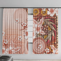Tonga Ngatu Pattern With Light Tabasco Hibiscus Window Curtain Oil Painting Style LT05 With Hooks Light Tabasco - Polynesian Pride
