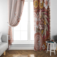 Tonga Ngatu Pattern With Light Tabasco Hibiscus Window Curtain Oil Painting Style LT05 - Polynesian Pride