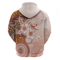 Tonga Ngatu Pattern With Light Tabasco Hibiscus Zip Hoodie Oil Painting Style LT05 - Polynesian Pride