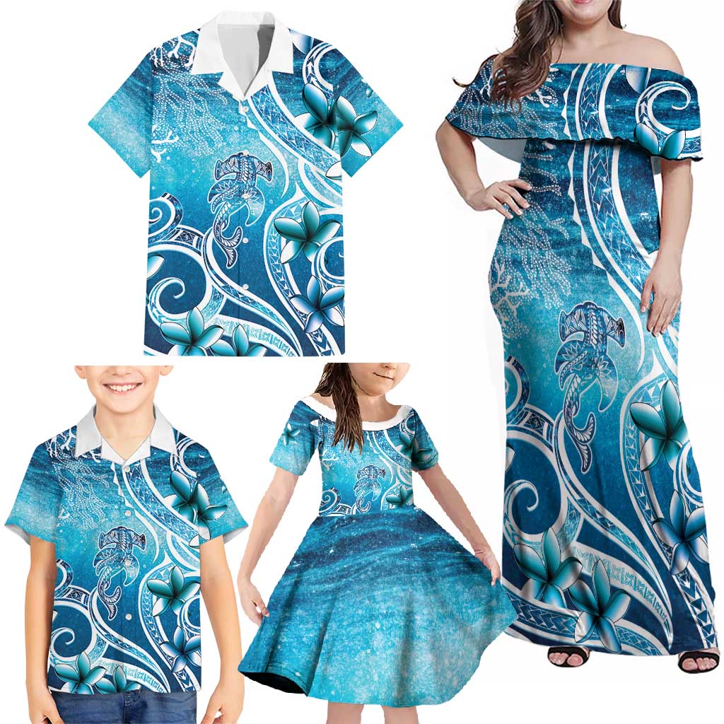 Polynesia World Ocean Day Family Matching Off Shoulder Maxi Dress and Hawaiian Shirt Ocean Style